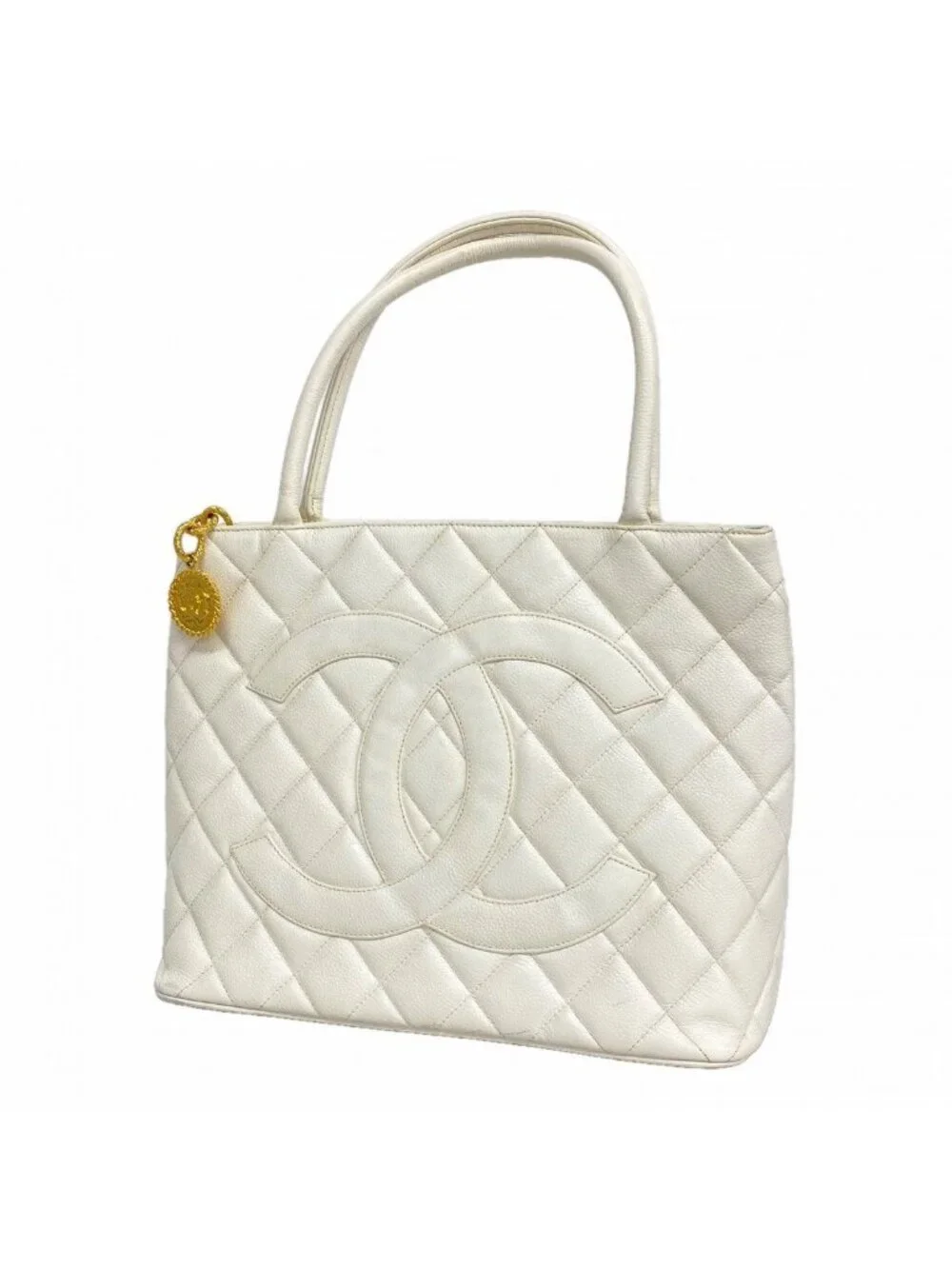 Chanel Tote Reissue Caviar Leather White Gold